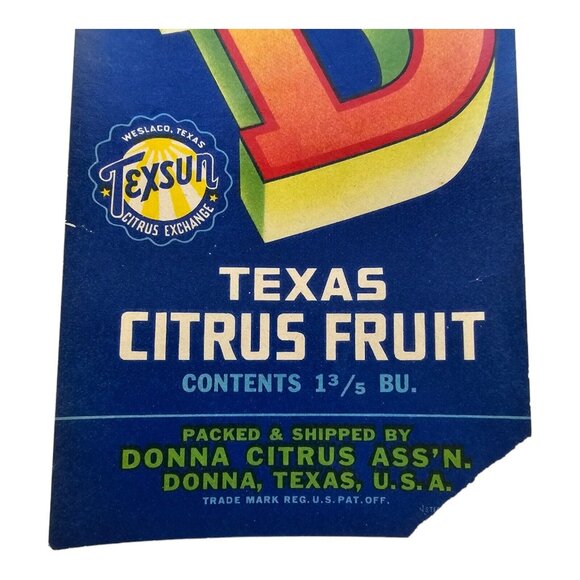1950s Double D Donna Produce Crate Label Weslaco Texas 50s Agriculture Ephemera - Picture 3 of 4